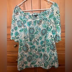 Talbots Floral Print Women's Top in Green and Blue